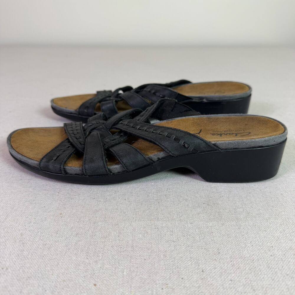 Clarks Bendables Black Leather Slide Sandals Womens 11N Gina Eagle Comfort Mules - Picture 6 of 11